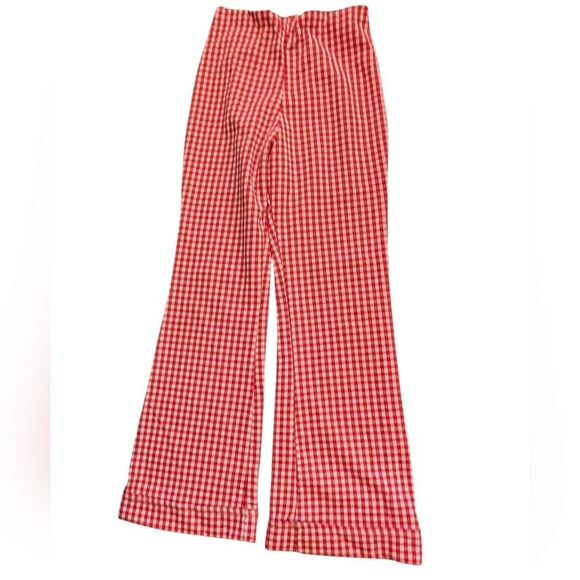 Vintage 60s 70s MCM Women's Red White Checkered Flare Bell Pants - Picture 1 of 4